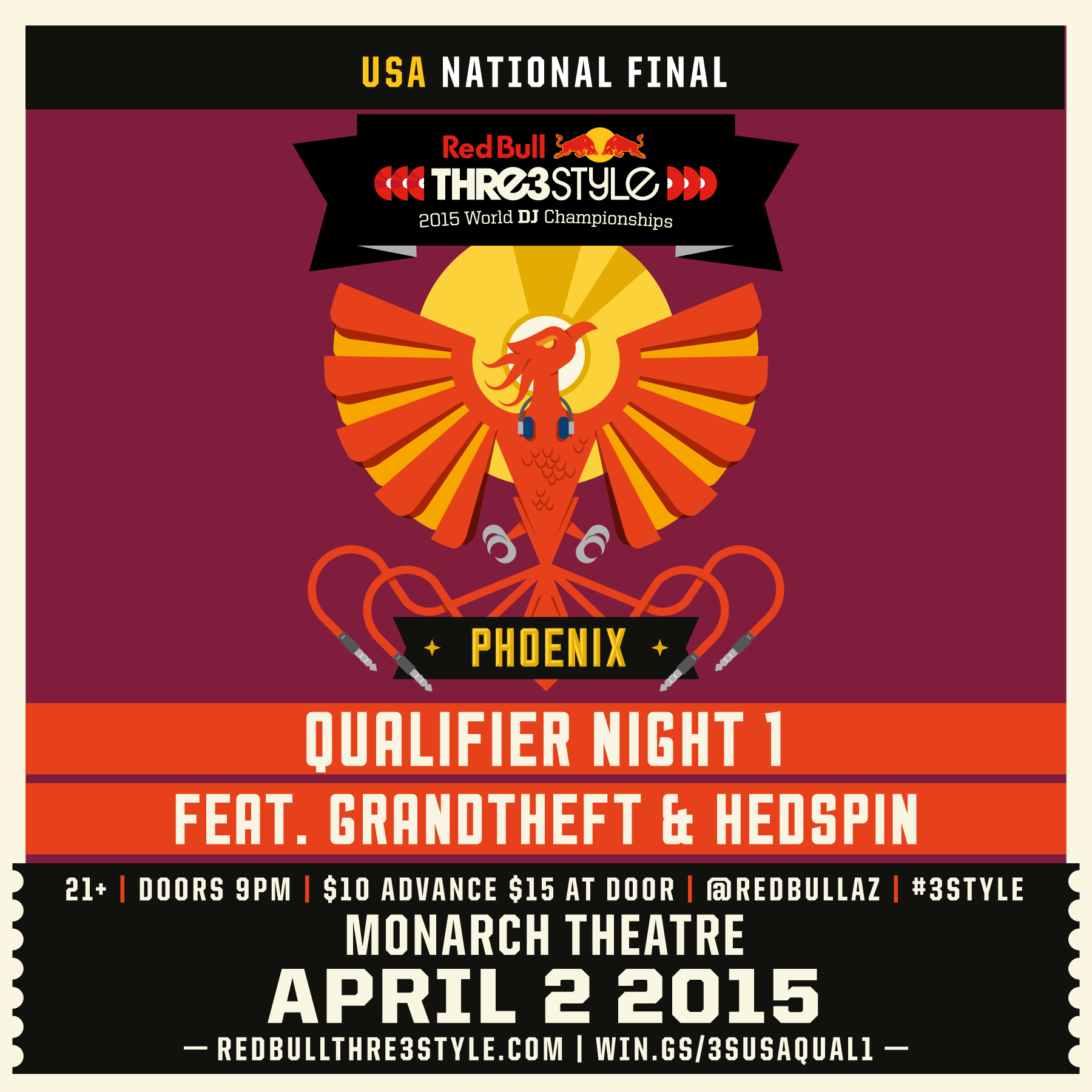 Red Bull Thre3style USA National Final - Qualifier Night 1 ft Grandtheft + Hedspin on 04/02/15
